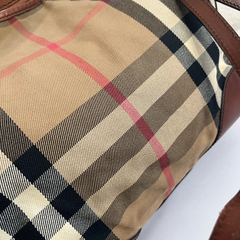 Burberry Tan Check Canvas Tote with Brown Leather Trim - Picture 8 of 16